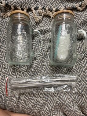 Glass Mason Jar Mugs with Bamboo Lids - Set of 2